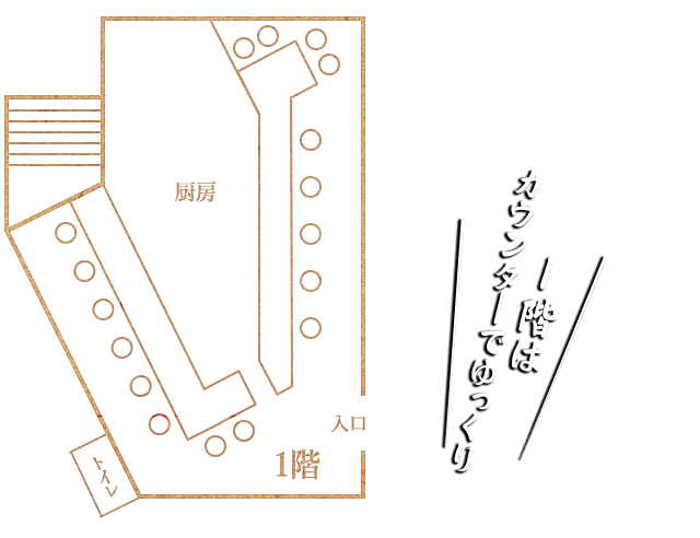 1階はカウンターでゆっくり